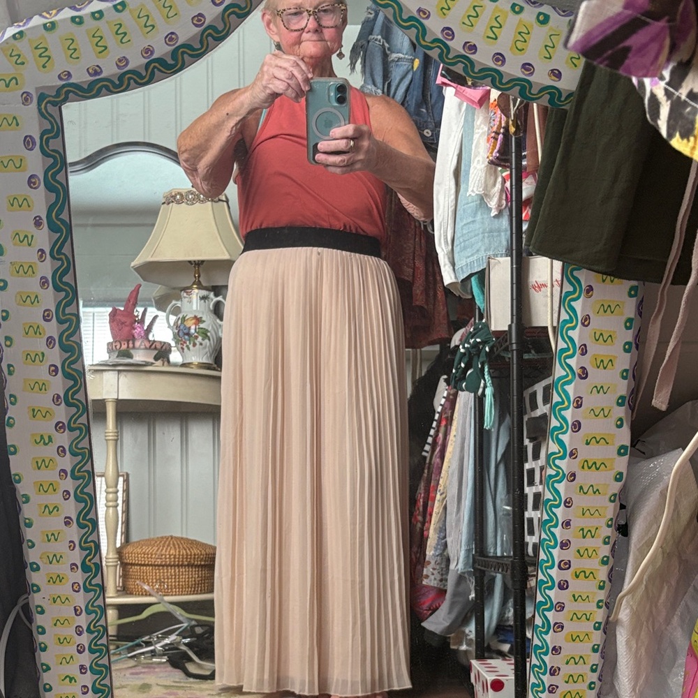Cream Maxi A-Line Skirt Accordion Pleat s/m - Picture 7 of 8